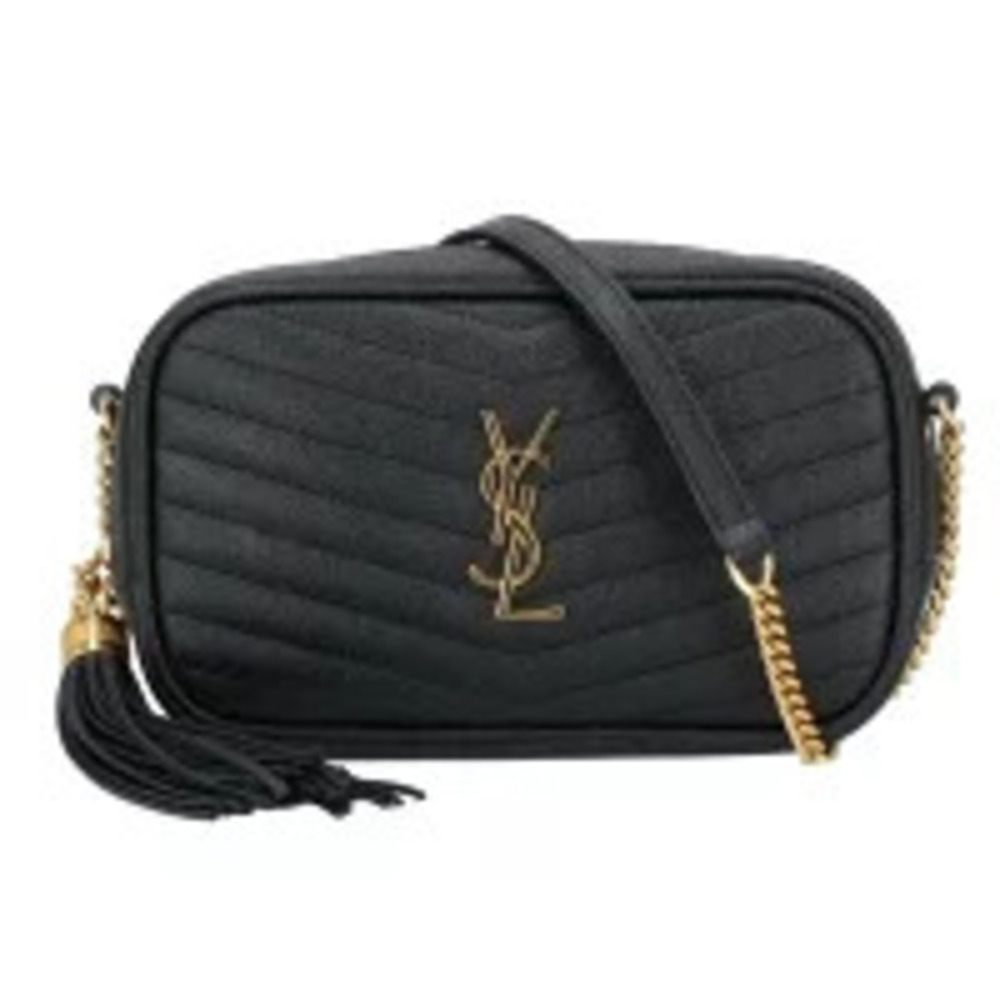 SAINT LAURENT Lou Camera Bag Quilted Shoulder Black Fringe Leather